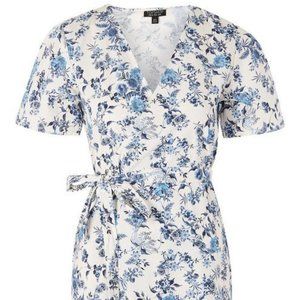 Topshop blue floral toile wrap dress